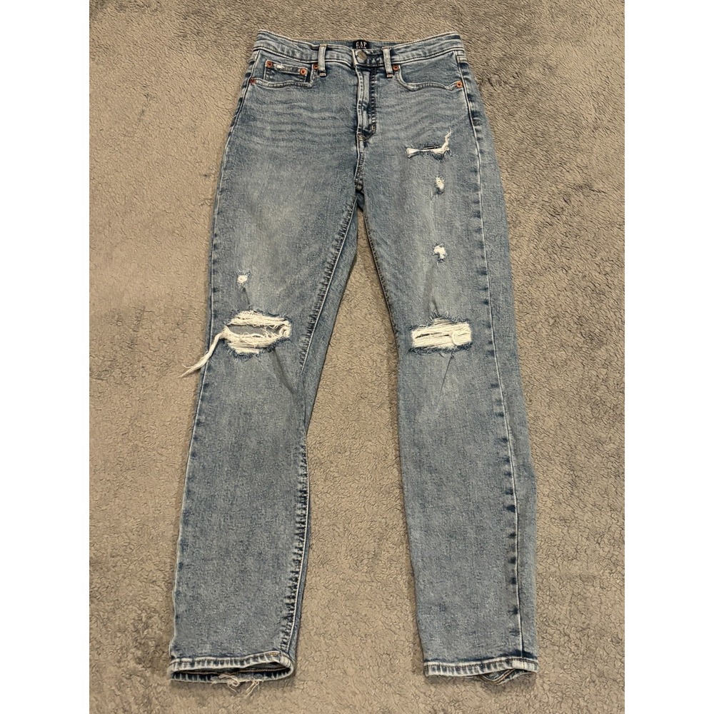 GAP Denim Jeans Womens 2/26R Cigarette High Rise Light Wash Blue Distressed
